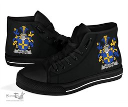 Irish Mullins or O'Mullins Coat of Arms Family Crest Ireland High Top Shoes (Women's/Men's) Black/ White Irish Shoes