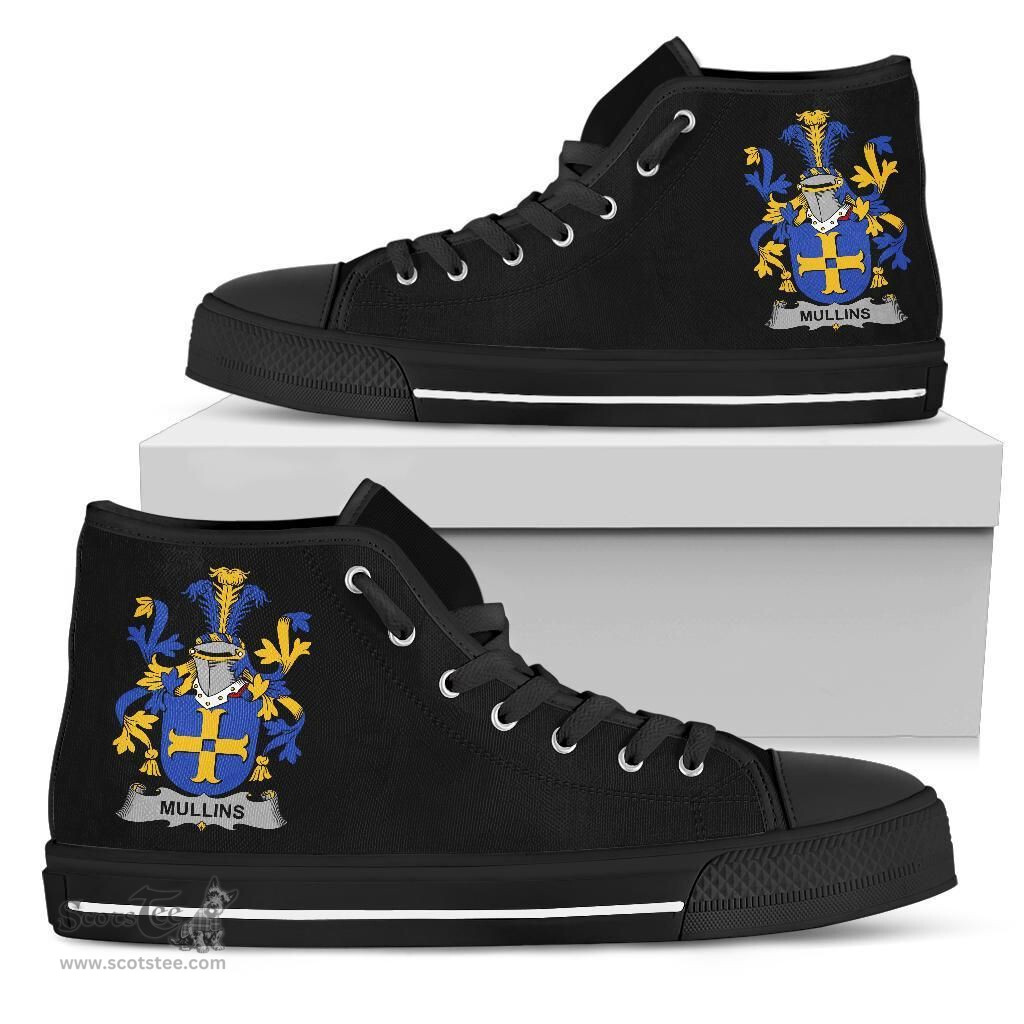 Irish Mullins or O'Mullins Coat of Arms Family Crest Ireland High Top Shoes (Women's/Men's) Black/ White Irish Shoes