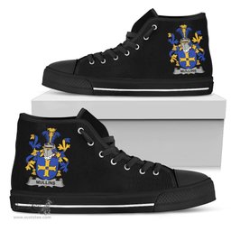Irish Mullins or O'Mullins Coat of Arms Family Crest Ireland High Top Shoes (Women's/Men's) Black/ White Irish Shoes