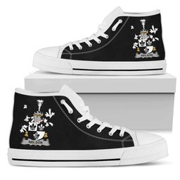 Irish Nelson or Nealson Coat of Arms Family Crest Ireland High Top Shoes (Women's/Men's) Black/ White Irish Shoes