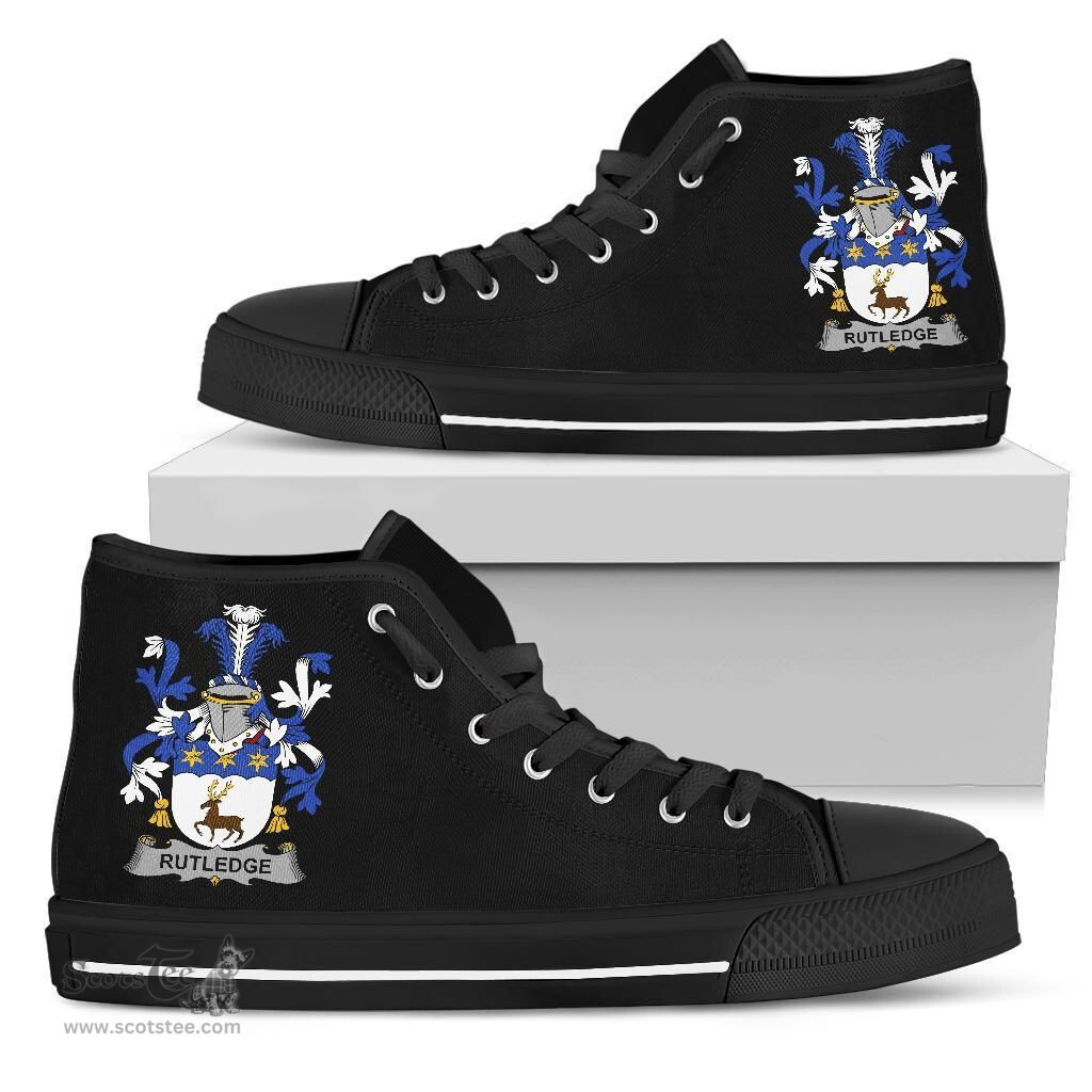 Irish Rutledge Coat of Arms Family Crest Ireland High Top Shoes (Women's/Men's) Black/ White Irish Shoes