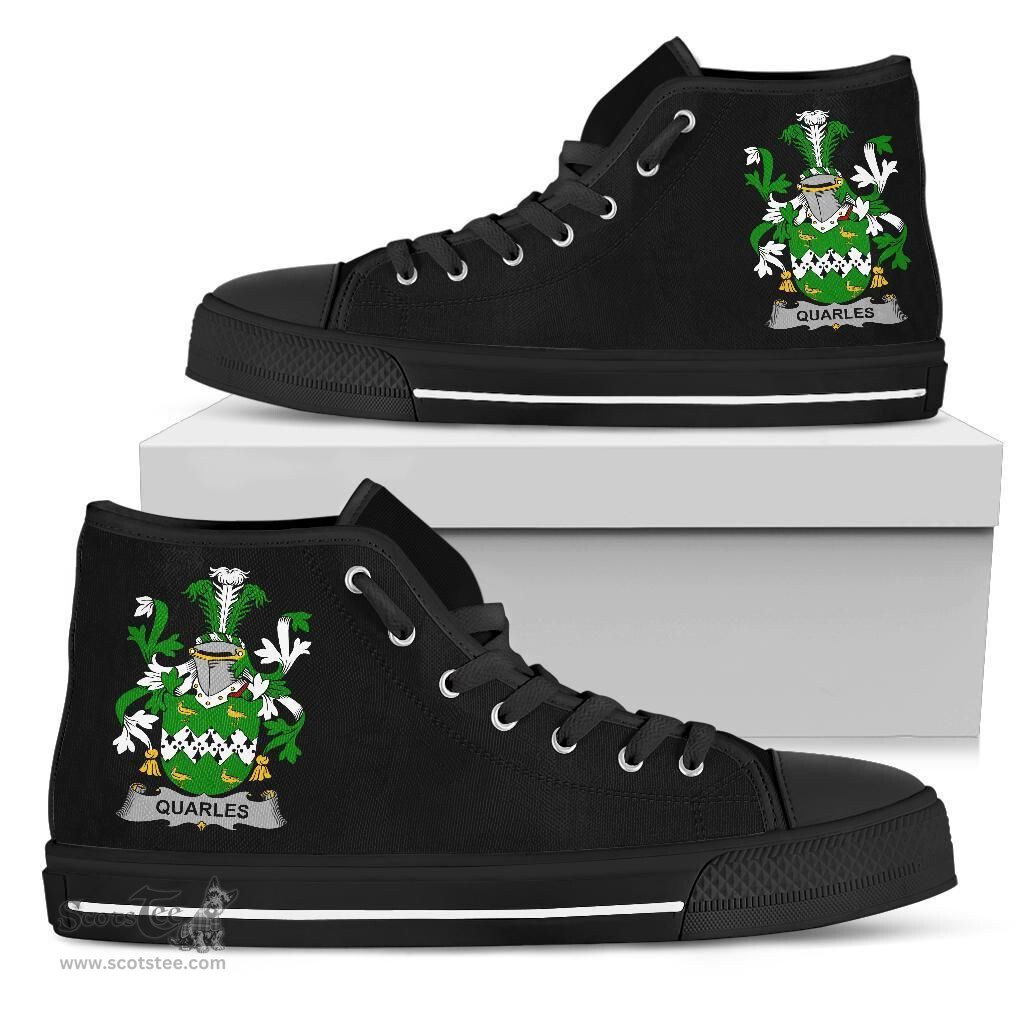 Irish Quarles Coat of Arms Family Crest Ireland High Top Shoes (Women's/Men's) Black/ White Irish Shoes