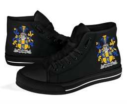 Irish Wethill Coat of Arms Family Crest Ireland High Top Shoes (Women's/Men's) Black/ White Irish Shoes