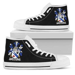 Irish Riall or Ryle Coat of Arms Family Crest Ireland High Top Shoes (Women's/Men's) Black/ White Irish Shoes