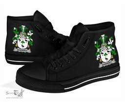 Irish Sharkey or O'Sharkey Coat of Arms Family Crest Ireland High Top Shoes (Women's/Men's) Black/ White Irish Shoes