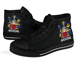 Irish Walron Coat of Arms Family Crest Ireland High Top Shoes (Women's/Men's) Black/ White Irish Shoes