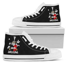 Irish Neale Coat of Arms Family Crest Ireland High Top Shoes (Women's/Men's) Black/ White Irish Shoes