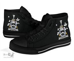 Irish Penteny Coat of Arms Family Crest Ireland High Top Shoes (Women's/Men's) Black/ White Irish Shoes
