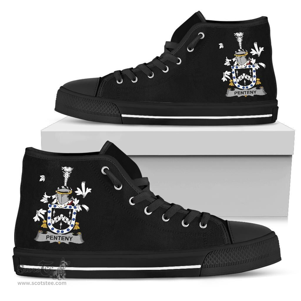 Irish Penteny Coat of Arms Family Crest Ireland High Top Shoes (Women's/Men's) Black/ White Irish Shoes