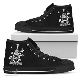 Irish Penteny Coat of Arms Family Crest Ireland High Top Shoes (Women's/Men's) Black/ White Irish Shoes