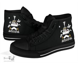 Irish Thornton Coat of Arms Family Crest Ireland High Top Shoes (Women's/Men's) Black/ White Irish Shoes