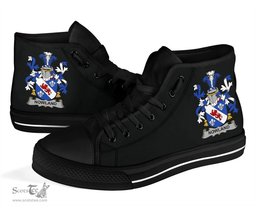 Irish Nowland Coat of Arms Family Crest Ireland High Top Shoes (Women's/Men's) Black/ White Irish Shoes