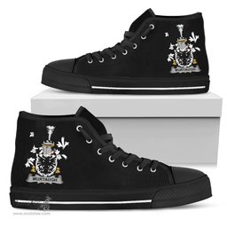 Irish Murtaugh Coat of Arms Family Crest Ireland High Top Shoes (Women's/Men's) Black/ White Irish Shoes