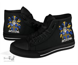 Irish Whitney Coat of Arms Family Crest Ireland High Top Shoes (Women's/Men's) Black/ White Irish Shoes