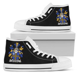 Irish Whitney Coat of Arms Family Crest Ireland High Top Shoes (Women's/Men's) Black/ White Irish Shoes