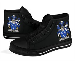 Irish Nash or Naish Coat of Arms Family Crest Ireland High Top Shoes (Women's/Men's) Black/ White Irish Shoes