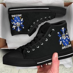 Irish Nash or Naish Coat of Arms Family Crest Ireland High Top Shoes (Women's/Men's) Black/ White Irish Shoes