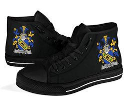 Irish Tuthill Coat of Arms Family Crest Ireland High Top Shoes (Women's/Men's) Black/ White Irish Shoes