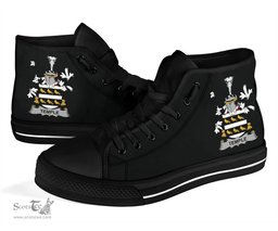 Irish Temple Coat of Arms Family Crest Ireland High Top Shoes (Women's/Men's) Black/ White Irish Shoes