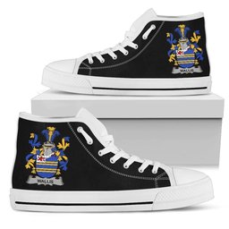 Irish Wallis Coat of Arms Family Crest Ireland High Top Shoes (Women's/Men's) Black/ White Irish Shoes