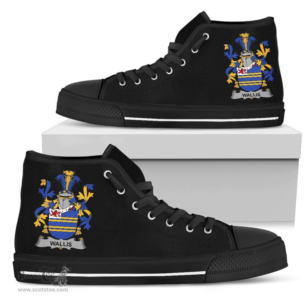 Irish Wallis Coat of Arms Family Crest Ireland High Top Shoes (Women's/Men's) Black/ White Irish Shoes