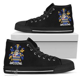 Irish Wallis Coat of Arms Family Crest Ireland High Top Shoes (Women's/Men's) Black/ White Irish Shoes