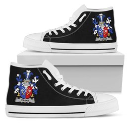 Irish Trant or Trent Coat of Arms Family Crest Ireland High Top Shoes (Women's/Men's) Black/ White Irish Shoes