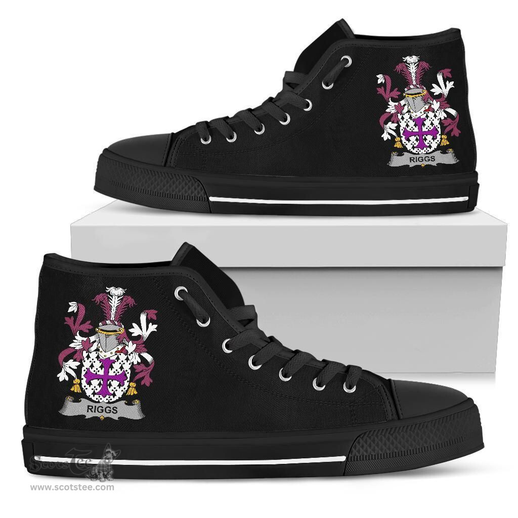 Irish Riggs Coat of Arms Family Crest Ireland High Top Shoes (Women's/Men's) Black/ White Irish Shoes