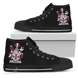 Irish Riggs Coat of Arms Family Crest Ireland High Top Shoes (Women's/Men's) Black/ White Irish Shoes