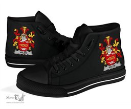 Irish Wilde Coat of Arms Family Crest Ireland High Top Shoes (Women's/Men's) Black/ White Irish Shoes
