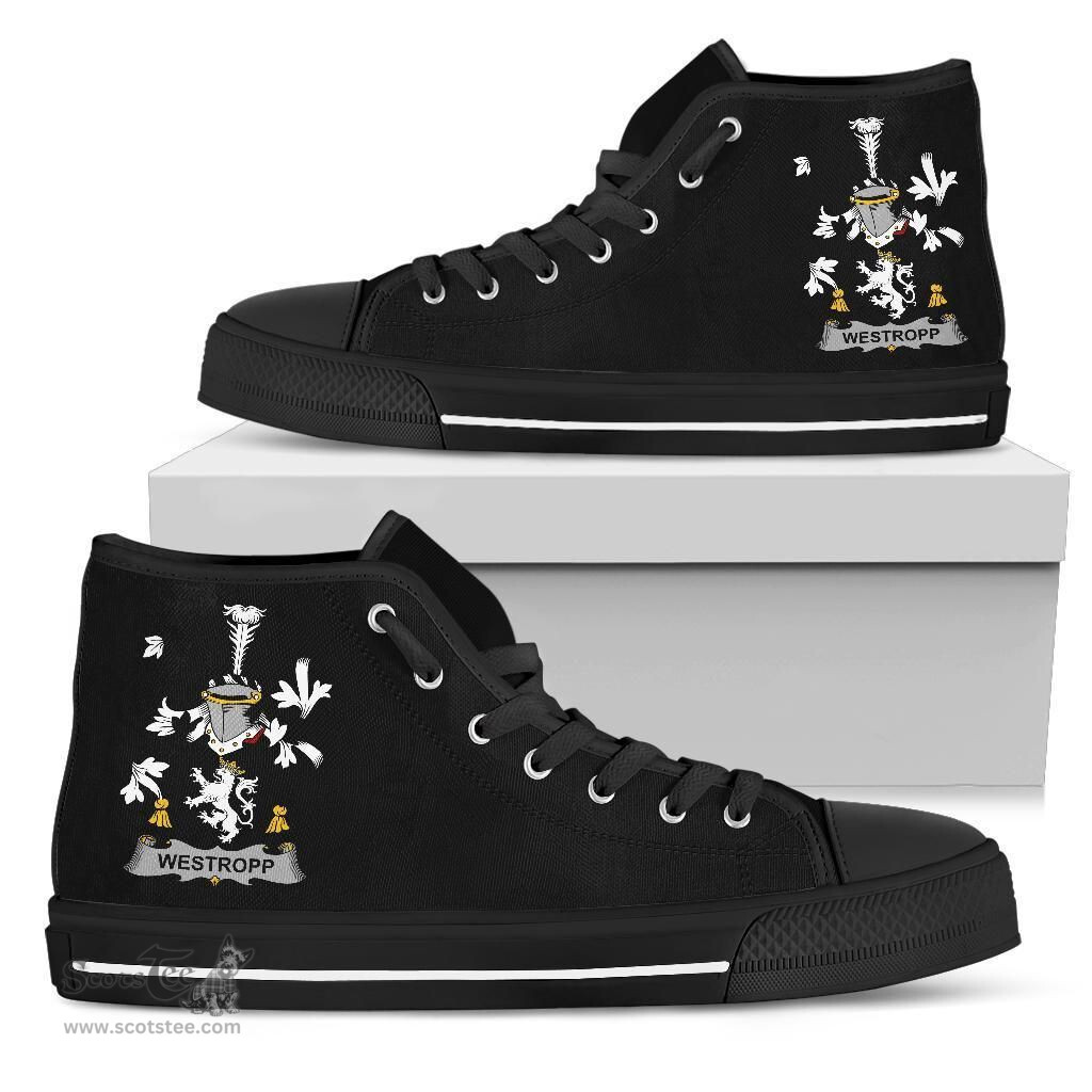 Irish Westropp Coat of Arms Family Crest Ireland High Top Shoes (Women's/Men's) Black/ White Irish Shoes