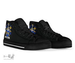 Irish Trehy or O'Trehy Coat of Arms Family Crest Ireland High Top Shoes (Women's/Men's) Black/ White Irish Shoes