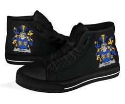Irish Trehy or O'Trehy Coat of Arms Family Crest Ireland High Top Shoes (Women's/Men's) Black/ White Irish Shoes