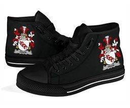 Irish Prior Coat of Arms Family Crest Ireland High Top Shoes (Women's/Men's) Black/ White Irish Shoes
