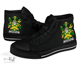 Irish Skereth or Skerret Coat of Arms Family Crest Ireland High Top Shoes (Women's/Men's) Black/ White Irish Shoes