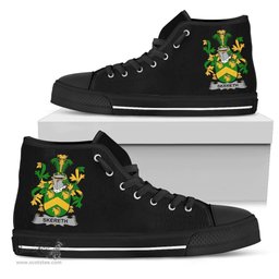 Irish Skereth or Skerret Coat of Arms Family Crest Ireland High Top Shoes (Women's/Men's) Black/ White Irish Shoes