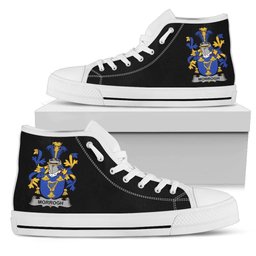 Irish Morrogh or Morrow Coat of Arms Family Crest Ireland High Top Shoes (Women's/Men's) Black/ White Irish Shoes