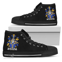 Irish Morrogh or Morrow Coat of Arms Family Crest Ireland High Top Shoes (Women's/Men's) Black/ White Irish Shoes