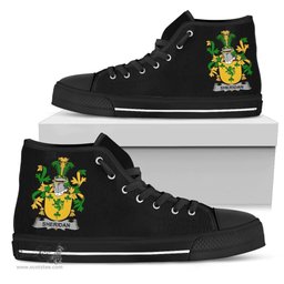 Irish Sheridan Coat of Arms Family Crest Ireland High Top Shoes (Women's/Men's) Black/ White Irish Shoes