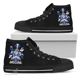 Irish Usher Coat of Arms Family Crest Ireland High Top Shoes (Women's/Men's) Black/ White Irish Shoes