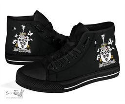 Irish Savage Coat of Arms Family Crest Ireland High Top Shoes (Women's/Men's) Black/ White Irish Shoes