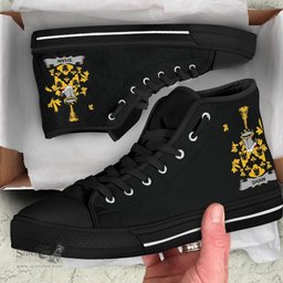 Irish Shaw Coat of Arms Family Crest Ireland High Top Shoes (Women's/Men's) Black/ White Irish Shoes
