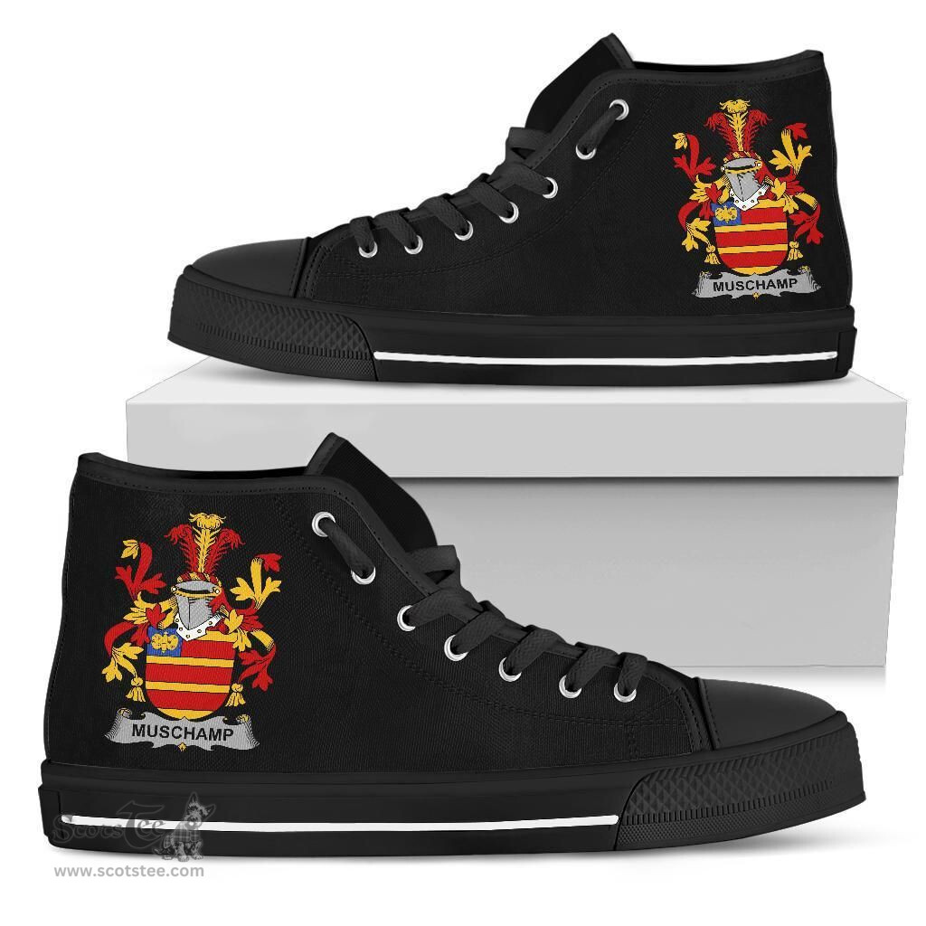 Irish Muschamp Coat of Arms Family Crest Ireland High Top Shoes (Women's/Men's) Black/ White Irish Shoes