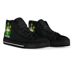 Irish Mullady or O'Mullady Coat of Arms Family Crest Ireland High Top Shoes (Women's/Men's) Black/ White Irish Shoes