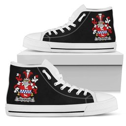 Irish Wilkinson Coat of Arms Family Crest Ireland High Top Shoes (Women's/Men's) Black/ White Irish Shoes