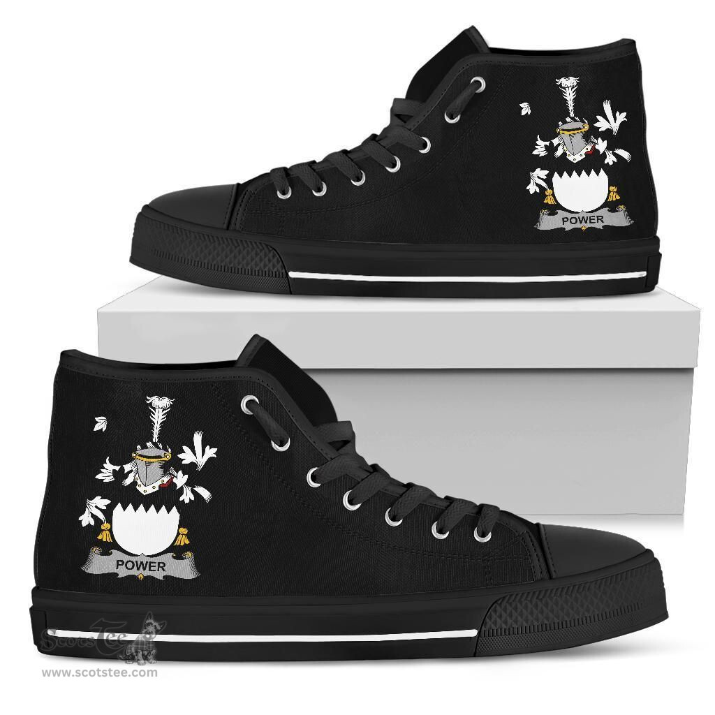 Irish Power Coat of Arms Family Crest Ireland High Top Shoes (Women's/Men's) Black/ White Irish Shoes