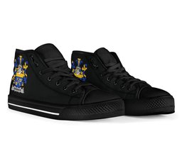 Irish Shinnick Coat of Arms Family Crest Ireland High Top Shoes (Women's/Men's) Black/ White Irish Shoes