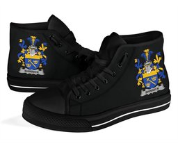Irish Shinnick Coat of Arms Family Crest Ireland High Top Shoes (Women's/Men's) Black/ White Irish Shoes