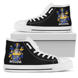 Irish Shinnick Coat of Arms Family Crest Ireland High Top Shoes (Women's/Men's) Black/ White Irish Shoes