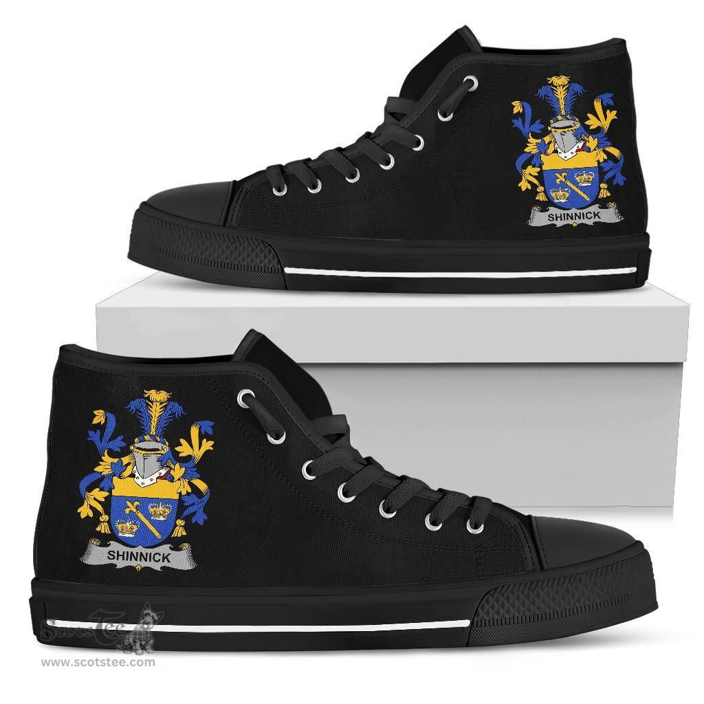 Irish Shinnick Coat of Arms Family Crest Ireland High Top Shoes (Women's/Men's) Black/ White Irish Shoes